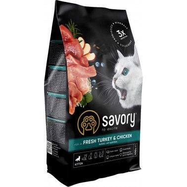 Сухий корм Savory для кошенят зі свіжим м'ясом індички і курки, 400 г 2005569 фото