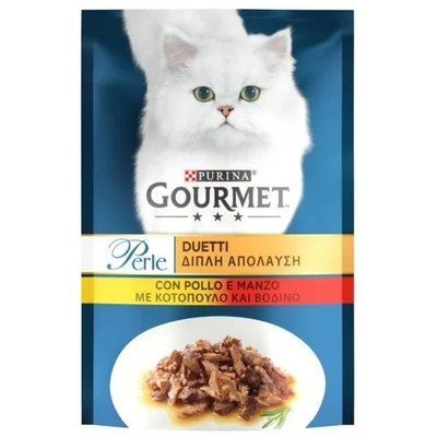Вологий корм GOURMET Perle Duo для дорослих кішок міні філе в підливці з куркою та яловичиною 85 г 2001703 фото