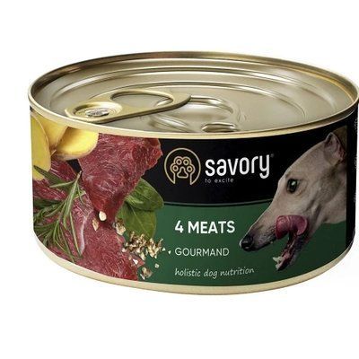 Вологий корм для дорослих собак Savory, з чотирма видами м'яса, 200 г 2011252 фото