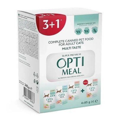 Набор влажного корма Optimeal №4 для взрослых кошек, разные вкусы, 3+1, 340 г 2014268 фото