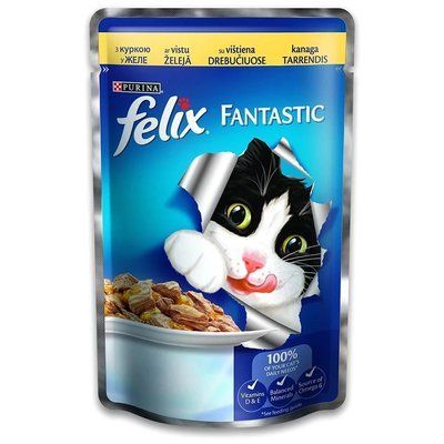Вологий корм для котів Felix Fantastic шматочки з куркою в желе 100 г. 1003628 фото