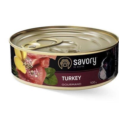 Вологий корм для дорослих собак Savory, з індичкою, 100 г 2012899 фото