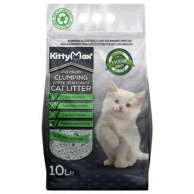 Бентонітовий наповнювач Kitty Max для котячого туалету, з ароматом алое вера, білий, 10 л 2010533 фото