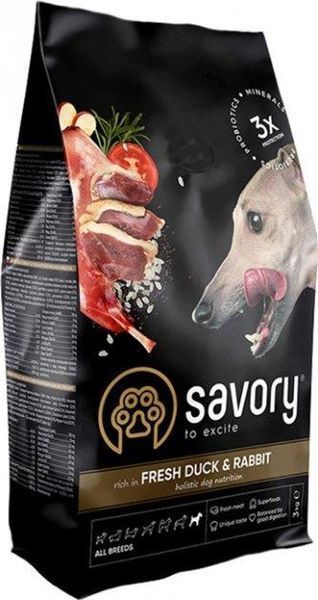 Сухой корм для собак всех пород Savory со свежим мясом утки и кроликом 3+1 кг 2006294 фото