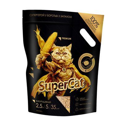 Кукурузный наполнитель SuperCat Премиум комкующийся, для кошачьих туалетов, 2,5 кг 2017117 фото