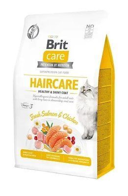 Беззерновий сухий корм для котів, Brit Care Cat GF Haircare Healthy&Shiny Coat, з лососем і куркою, 0,4 кг. 2007638 фото