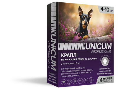 Краплі Unicum PRO від бліх і кліщів на холку для собак, 4-10 кг (1шт.) 2006145 фото