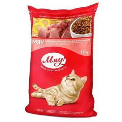 Сухой корм для взрослых котов Мяу 11 кг - мясо 2018108 фото
