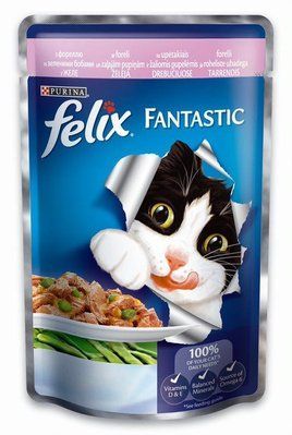 Вологий корм для котів Felix Fantastic шматочки з фореллю і зеленими бобами в желе 100 г. 1003678 фото