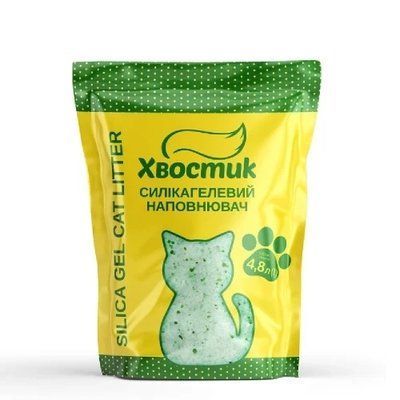 Наповнювач Хвостик для котів, силікагель, дрібний з зеленими гранулами, 4.8л 2016435 фото