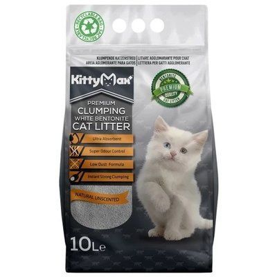 Бентонітовий наповнювач Kitty Max для котячого туалету, без аромату, білий, 10 л 2010536 фото
