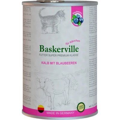 Влажный корм Baskerville Super Premium Kalb Mit Brlaubeeren для котов, телятина с черникой, 400 г 2007048 фото