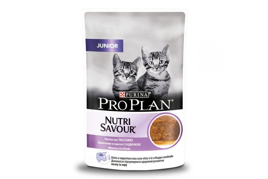 Влажный корм для кошек Pro Plan Junior Nutrisavour Mousse with Turkey индейка паштет 85 г. 1003482 фото