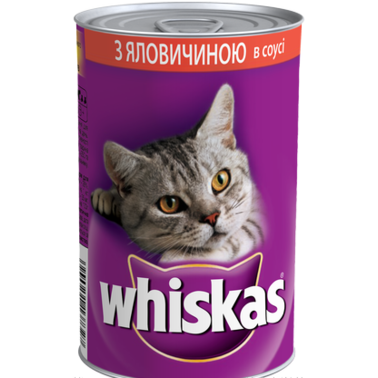 Влажный корм для котов Whiskas с говядиной в соусе 400г 1005098 фото
