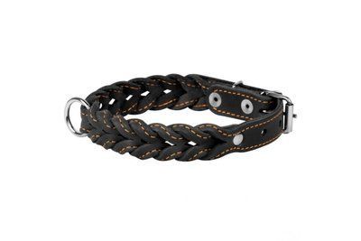 Ошейник для собак кожаный CoLLaR двойная коса 20 мм, 32-40 см, черный 6377 фото