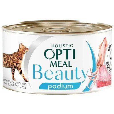 Влажный корм для кошек Optimeal Beauty Podium Полосатый тунец в соусе с кольцами кальмаров 70 г 2009233 фото