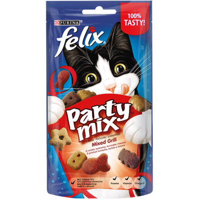 Ласощі для дорослих кішок Felix Party Mix Гриль Мікс зі смаком курки, яловичини і лососеві 60 г 2010934 фото