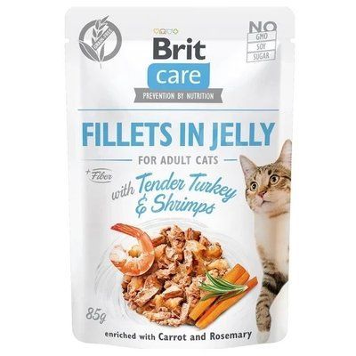 Влажный корм Brit Care Cat pouch, для кошек, филе индейки с креветками в желе, 85 г 2007101 фото