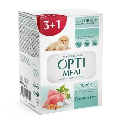Влажный корм для щенков Optimeal Puppy 3+1 pouch 400 г - индейка и морковь 2015517 фото