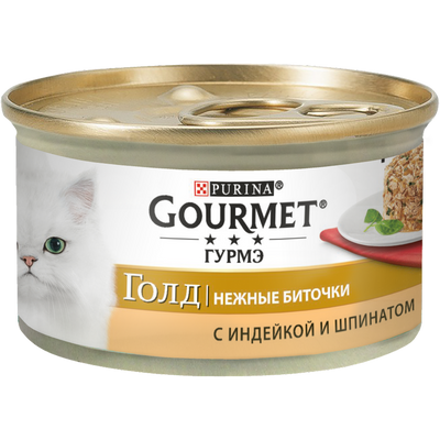 Вологий корм для кішок Purina Gourmet Gold Ніжні биточки індичка зі шпинатом 85 г 1006793 фото