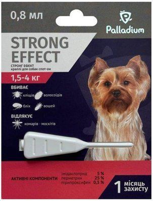 Краплі на холку від бліх, кліщів і комарів Palladium Strong Effect для собак вагою 1.5-4 кг (1шт.) 2006493 фото
