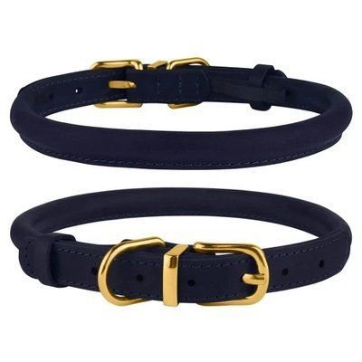 Ошейник BronzeDog Premium Crazy, для собак, кожаный, тёмно-синий, 38-48&times;1.1 см 2010505 фото