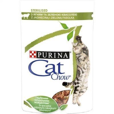 Вологий корм Purina Cat Chow Sterilised для стерилізованих котів, з ягням і зеленою квасолею, 85 г 2002640 фото