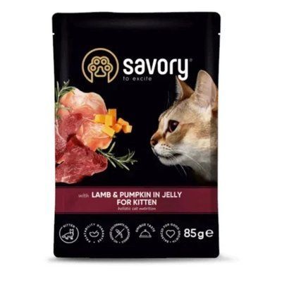 Вологий корм Savory Lamb&Pumpkin Jelly Kitten Cat для кошенят, ягня з гарбузом, у желе, пауч, 85 г 2013981 фото