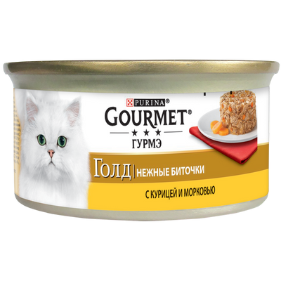 Вологий корм для кішок Purina Gourmet Gold Ніжні биточки курка з морквою 85 г. 1006794 фото
