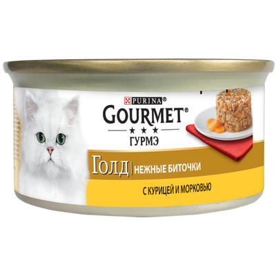 Влажный корм для кошек Purina Gourmet Gold Нежные биточки курица с морковью 85 г. 1006794 фото