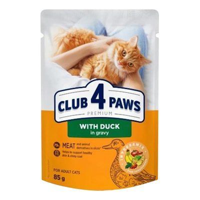 Влажный корм Club 4 Paws для взрослых кошек с уткой в соусе 85 г 2017371 фото