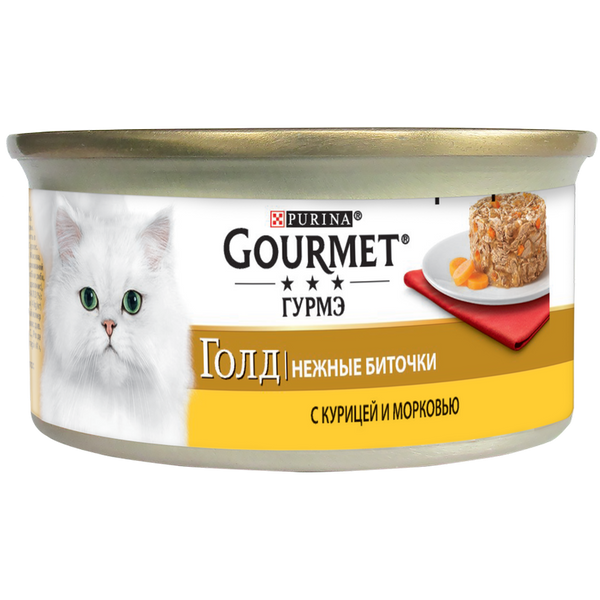 Влажный корм для кошек Purina Gourmet Gold Нежные биточки курица с морковью 85 г. 1006794 фото