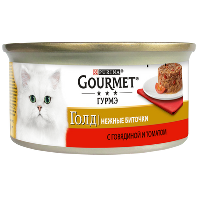 Влажный корм для кошек Purina Gourmet Gold Нежные биточки с говядиной и томатом 85 г. 1006796 фото