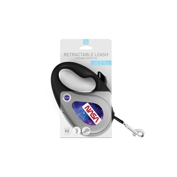 Поводок-рулетка для собак WAUDOG R-leash, рисунок &laquo;NASA21&raquo;, XS, до 12 кг, 3 м, светоотражающая лента 2007220 фото