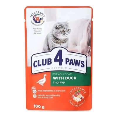 Вологий корм Club 4 Paws (Клуб 4 Лапи) для котів з качкою в соусі 100 г. 2007537 фото