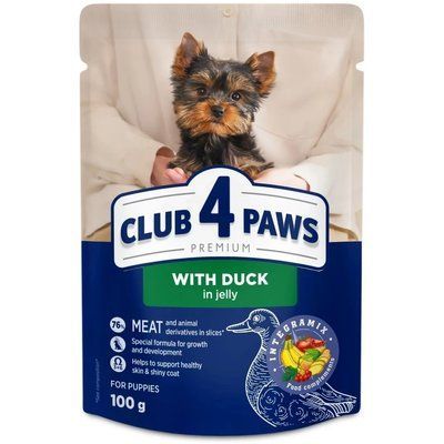 Влажный корм для щенков малых пород Club 4 Paws Премиум Кусочки с уткой в желе 100 г 2022130 фото