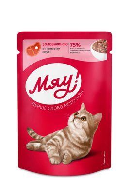 Влажный корм Мяу для кошек, с говядиной в соусе, 85 г 2017756 фото