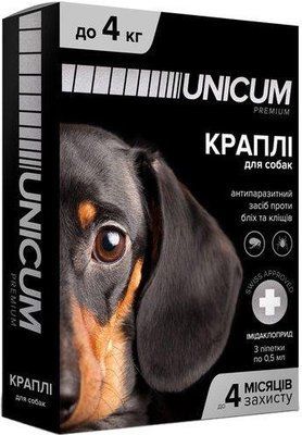 Краплі Unicum Premium від бліх і кліщів на холку для собак масою 0-4 кг (1шт.) 1008249 фото