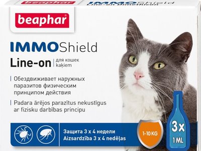 Капли Beaphar Immo Shield Line-on for Cats антипаразитные с диметиконом для котов и котят (1шт.) 1003140 фото