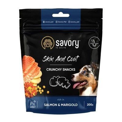 Хрусткі ласощі Savory для здоров&rsquo;я шкіри та шерсті собак, лосось і чорнобривці, 200 г 2010731 фото