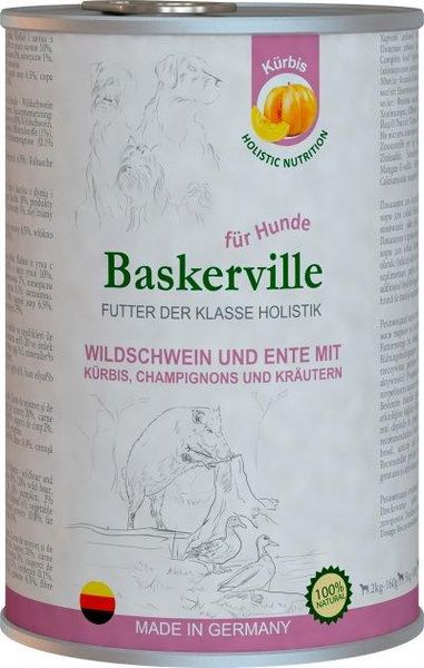 Влажный корм для собак Baskerville Holistic Wildschwein und Ente Mit Kurbis Кабан и утка с тыквой 800 г 2006987 фото