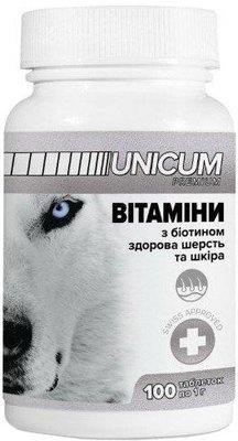 Вітаміни Unicum Premium "здорова шерсть і шкіра" для собак 100 табл. 100 г 1008268 фото