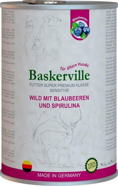 Влажный корм для собак Baskerville Sensitive Оленина с черникой и спирулиной 800 г. 2006988 фото