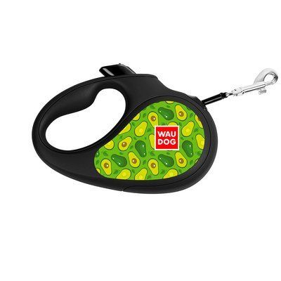 Повідець-рулетка WAUDOG R-leash для собак, малюнок Авокадо, S, до 15 кг, 5 м, стрічка, чорний 2003909 фото