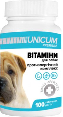 Вітаміни для собак Unicum Premium протиалергічна комплекс 100 таблеток 2000938 фото