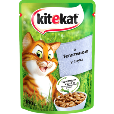 Вологий корм Kitekat Natural Vitality для котів із телятиною в соусі 100г. 2006908 фото