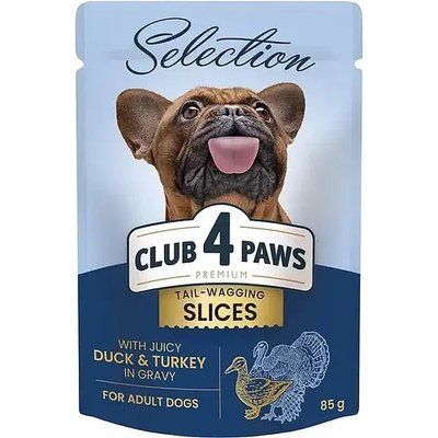 Влажный корм для взрослых собак малых пород Club 4 Paws Premium Кусочки с уткой и индейкой в соусе 85 г 2010701 фото