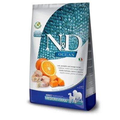 Беззерновий сухий корм Farmina N&D Grain Free OCEAN PUMPKIN для собак середніх та великих порід, з тріскою та апельсином, 2.5 кг 2017264 фото