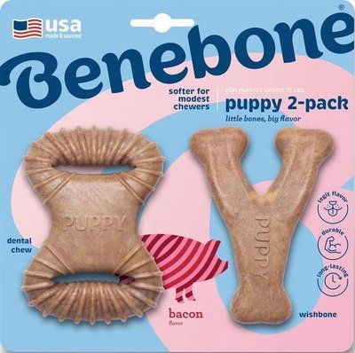Набор из 2 крепких игрушек Benebone Puppy Pack для грызения со вкусом бекона для щенков весом до 7 кг 2017407 фото