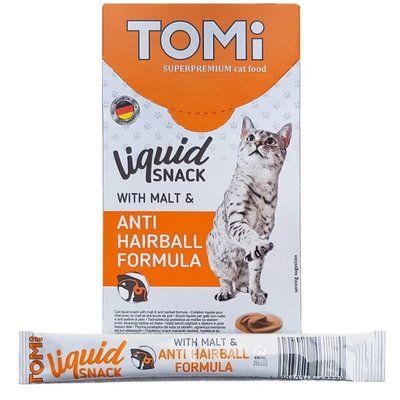 Жидкое лакомство для котов TOMi Liquid Snack Malt & Hairball Выведение Шерсти с солодом 15г, (поштучно). 2014767 фото